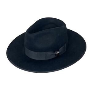 Levine Hardliner Black Flat Wide Brim Fedora Hat Sz XL